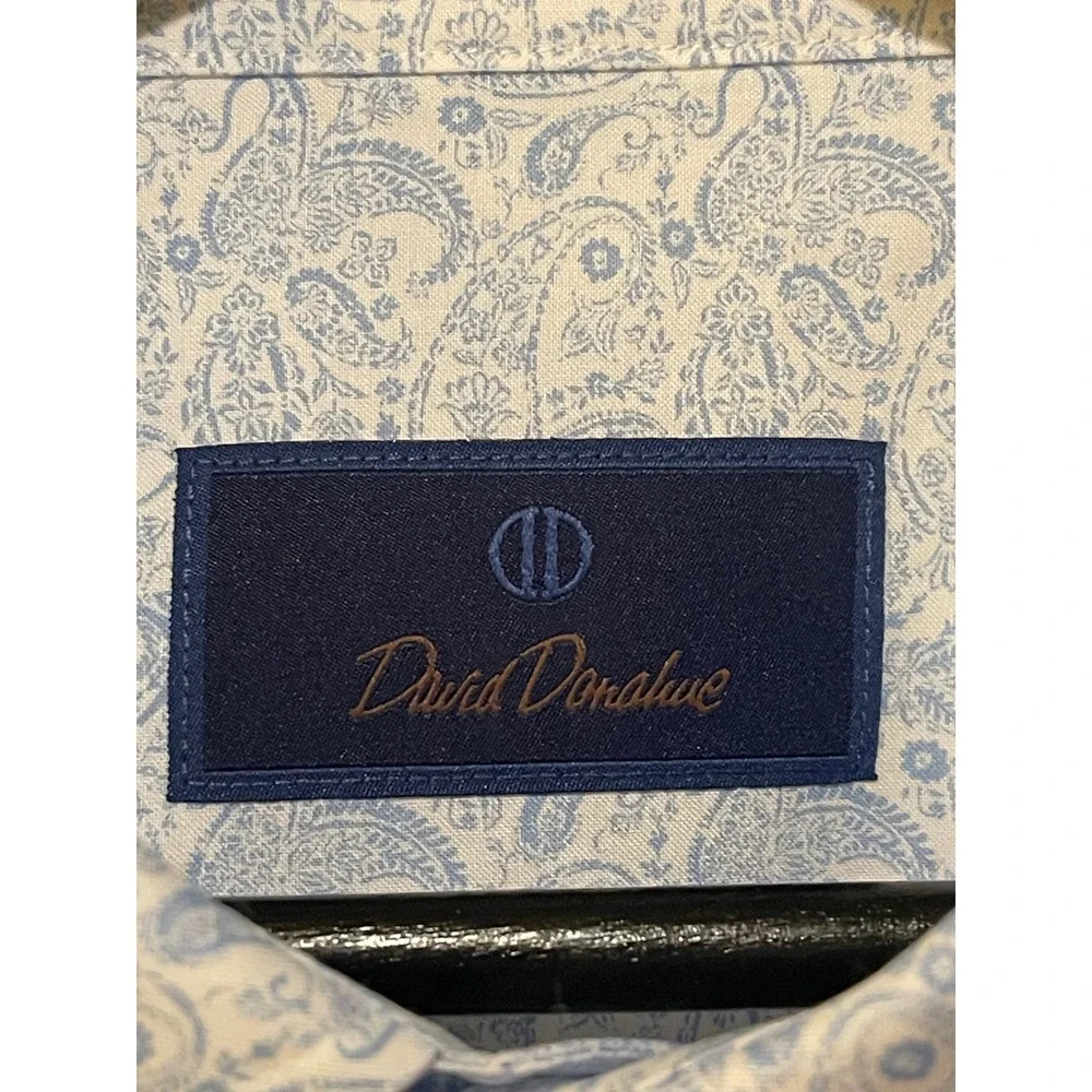 David Donahue Mens XL Light Blue Paisley Print 100% Cotton Button Down Shirt